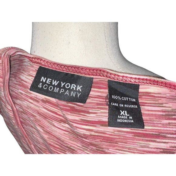 New York & Company Womens Pink Striped V-Neck Top 3/4 Sleeve Relaxed Fit XL 100% - Picture 3 of 7